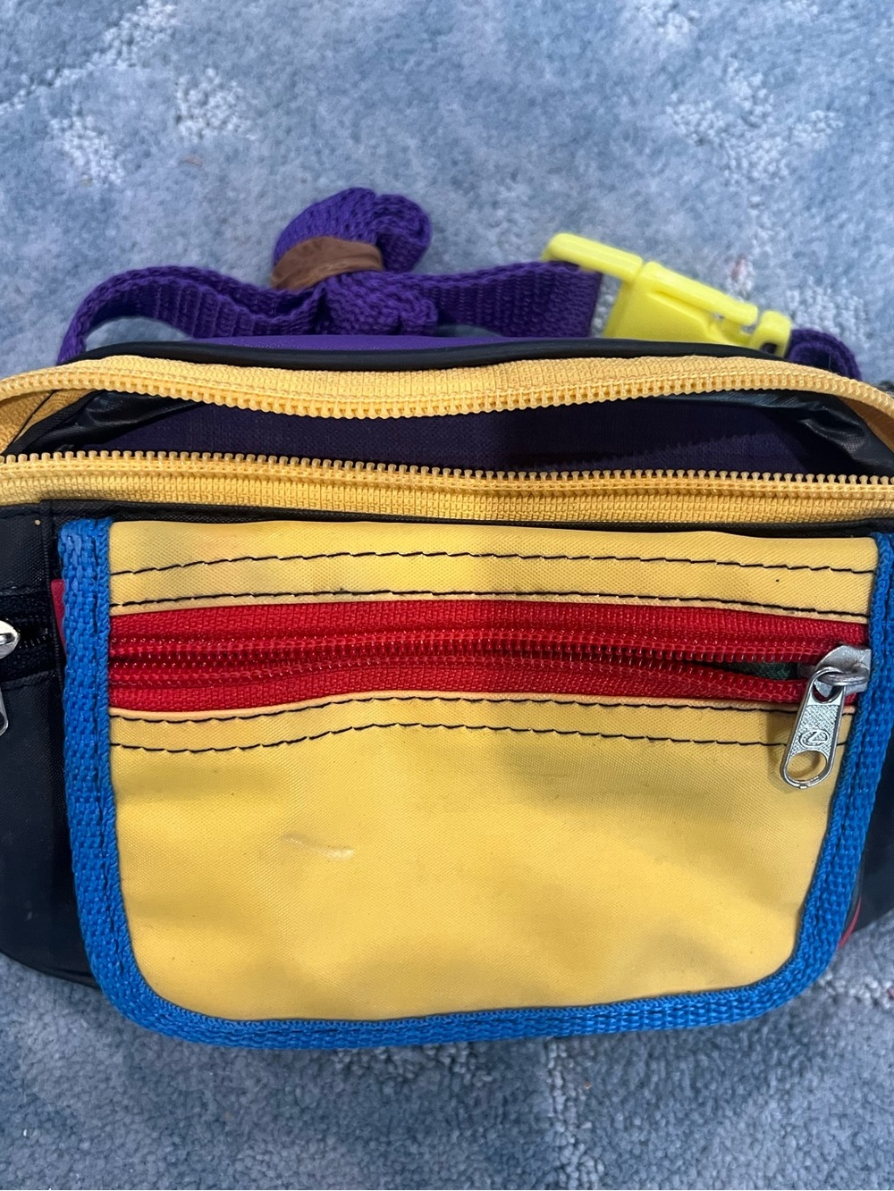 Vintage Colorblock Yellow Red Blue Waist Bag lots of pockets